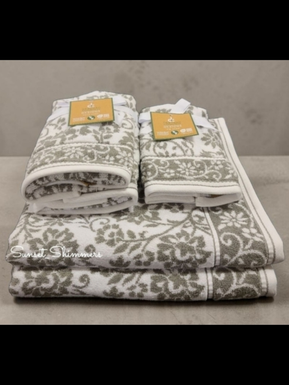 6pc Deborah Connolly Floral Scroll Damask Bath Hand Tip Towel Set Gray White New